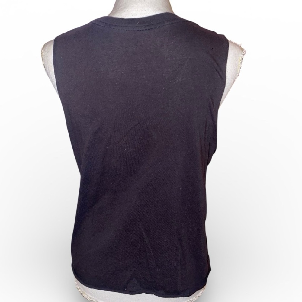 ROLLING STONES USA Band Tee-Shirt Cropped Sleeveless Distressed Black Red SZ Med - Picture 2 of 4